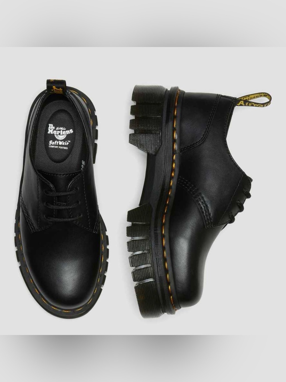 Dr. Martens Audrick 3-Eye Black Nappa Lux Leather Platform Shoe US W 7 NEW $170